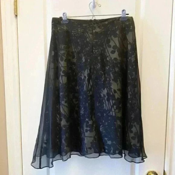 Anne Carson Silk Skirt A-Line Flowy Black Tan Sheer Overlay Lined Size 8 - Picture 4 of 15